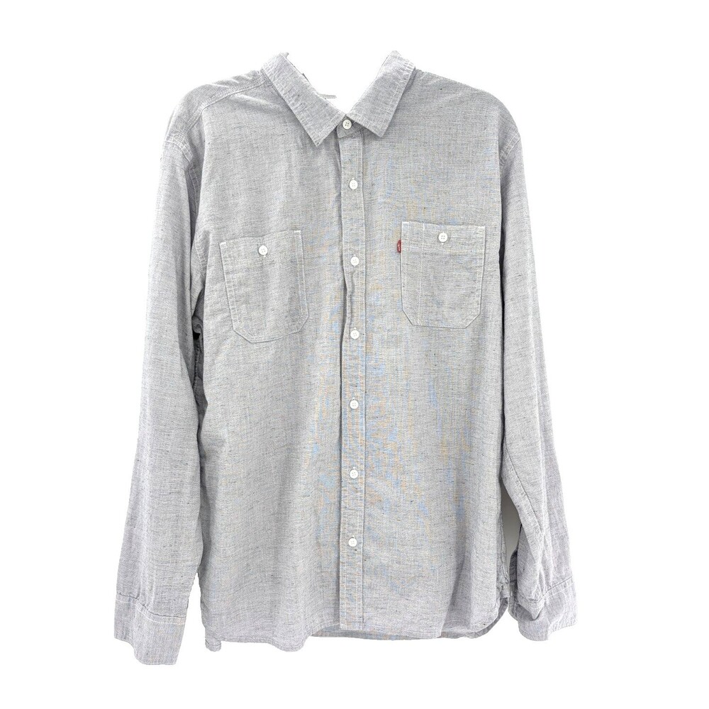 Levis Light Gray Red Tab Long Sleeve Roll Tab Button Front Collared Shirt XL